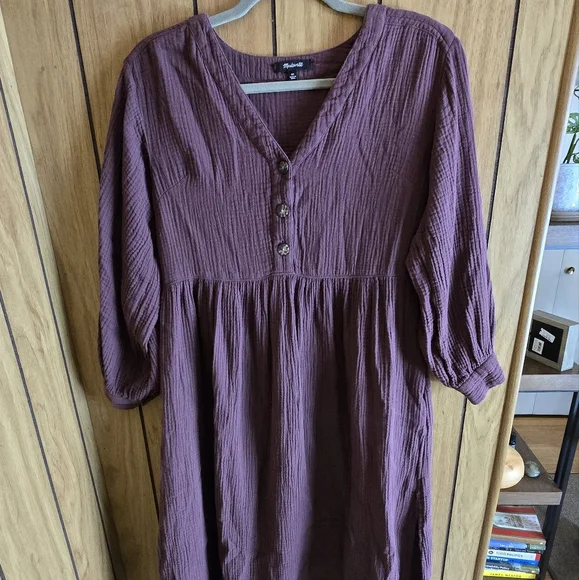 madewell purple dress Floral Quilted Puff-Sleeve Mini Dress
